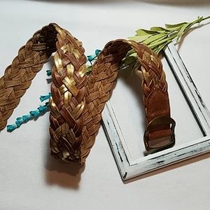 Jones New York Tan & Gold Braided Leather Belt